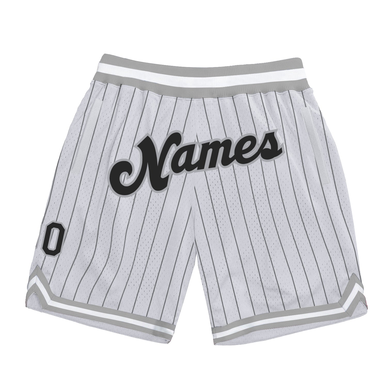 Custom Personalized Basketball Shorts with Name & Number - White Black Pinstripe Design - Authentic Team Apparel Personalized