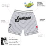 Custom Personalized Basketball Shorts with Name & Number - White Black Pinstripe Design - Authentic Team Apparel Personalized