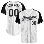 Custom Name Number Baseball Jersey - Personalized Black White Pinstripe Authentic Raglan Sleeves Personalized White Black