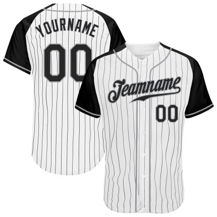 Custom Name Number Baseball Jersey - Personalized Black White Pinstripe Authentic Raglan Sleeves Personalized White Black