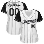 Custom Name Number Baseball Jersey - Personalized Black White Pinstripe Authentic Raglan Sleeves Personalized White Black