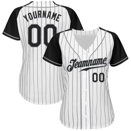 Custom Name Number Baseball Jersey - Personalized Black White Pinstripe Authentic Raglan Sleeves Personalized White Black