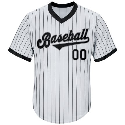 Customizable Baseball Jersey Shirt - Personalized Rib-Knit Throwback with Pinstripe in Black and Gray - Team Name & Number