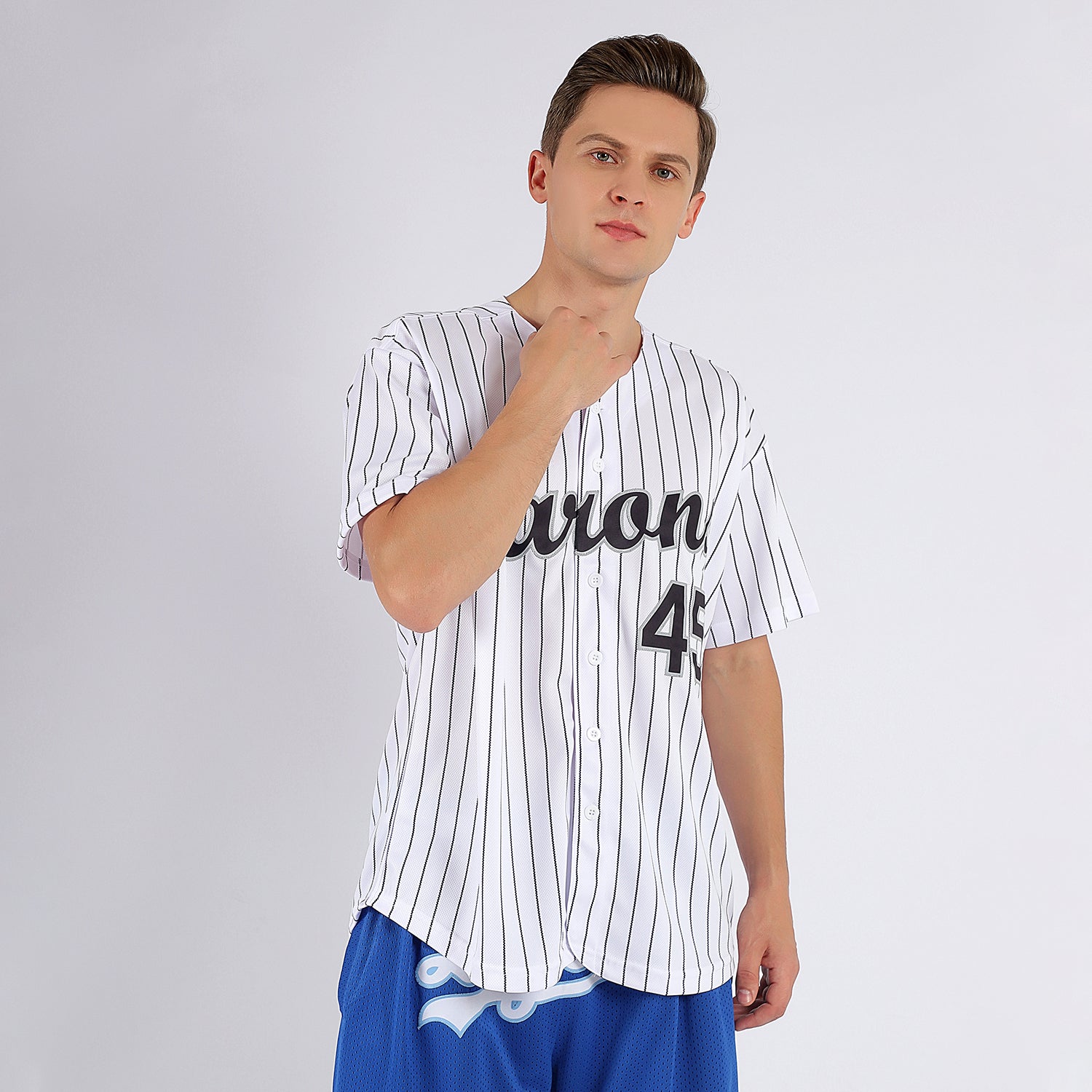 Custom Team Baseball Jersey with Personalized Name and Number - White Black Pinstripe Black-Gray 4968 Personalized White