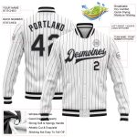 Custom Name Number Varsity Jacket Personalized Black Gray Bomber Full-Snap Pinstripe Letterman for Teams Personalized White