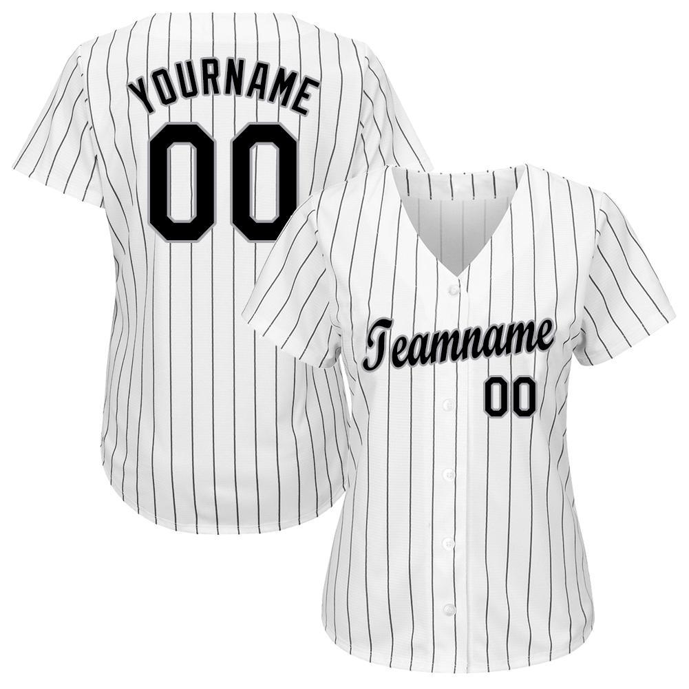 Custom Team Softball Jersey with Personalized Name and Number, White Black Pinstripe Design for Men and Women Personalized