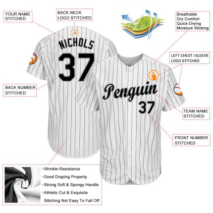 Custom Team Softball Jersey with Personalized Name and Number, White Black Pinstripe Design for Men and Women Personalized
