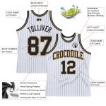 Custom Name Number Basketball Jersey - Personalized White Black Pinstripe Old Gold Design Personalized White Black Pinstripe