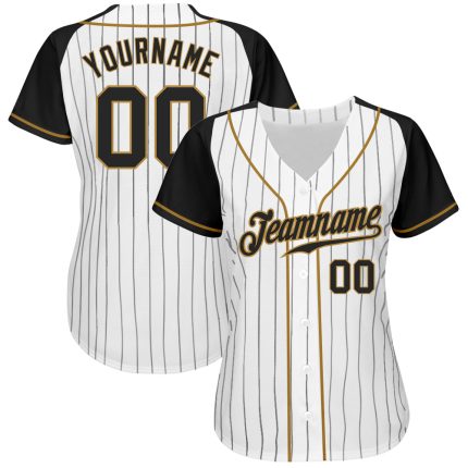 Custom Team Baseball Jersey with Personalized Name & Number - White Black Pinstripe Raglan Sleeves Personalized White Black