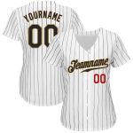 Custom Authentic Baseball Jersey with Personalized Name and Number - White Black Pinstripe Old Gold-Red Design Personalized