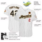 Custom Authentic Baseball Jersey with Personalized Name and Number - White Black Pinstripe Old Gold-Red Design Personalized