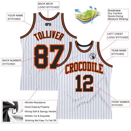 Custom Personalized Basketball Jersey with Name and Number - White Black Pinstripe Black-Orange Authentic Design Personalized