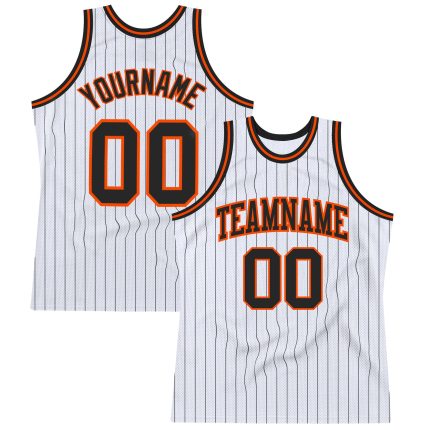 Custom Personalized Basketball Jersey with Name and Number - White Black Pinstripe Black-Orange Authentic Design Personalized