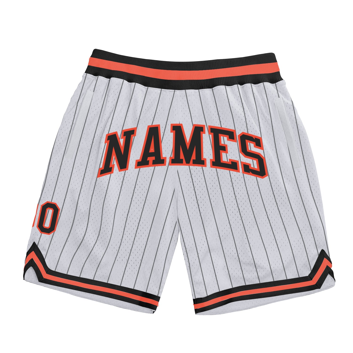 Custom Name and Number Personalized Basketball Shorts - Black Orange White Pinstripe Team Apparel Personalized White Black