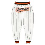 Custom Team Name and Number Sports Pants - Personalized Black-Orange Pinstripe Design Personalized White Black Pinstripe