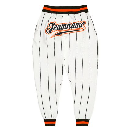 Custom Team Name and Number Sports Pants - Personalized Black-Orange Pinstripe Design Personalized White Black Pinstripe