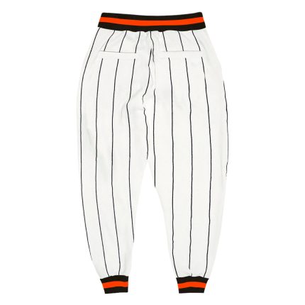 Custom Team Name and Number Sports Pants - Personalized Black-Orange Pinstripe Design Personalized White Black Pinstripe