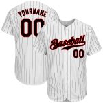 Personalized Authentic Black Red Baseball Jersey - White Black Pinstripe Design Personalized White Black Pinstripe Black-Red