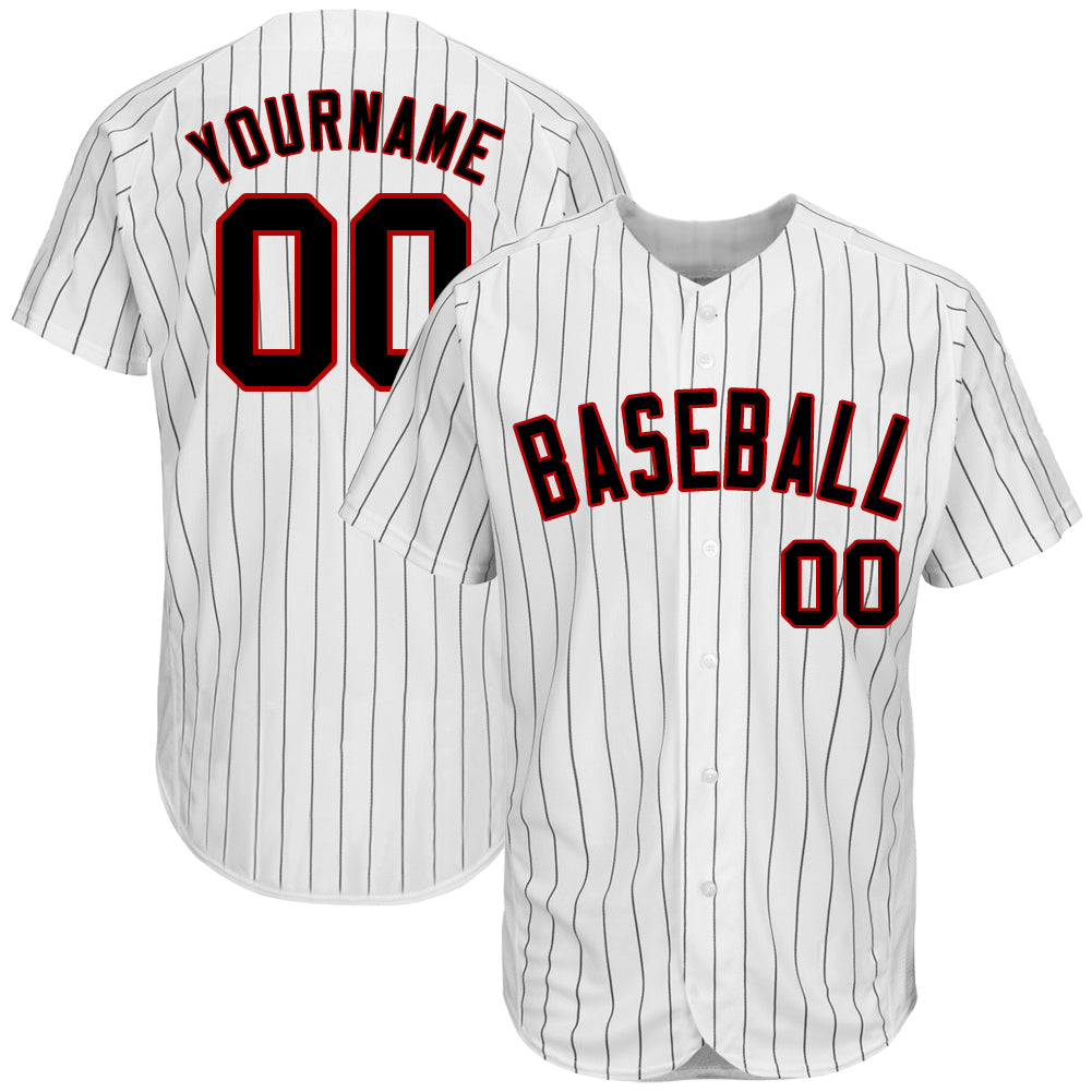 Custom Name Number Personalized Black Red Pinstripe Baseball Jersey - Authentic Team Jersey Personalized White Black Pinstripe