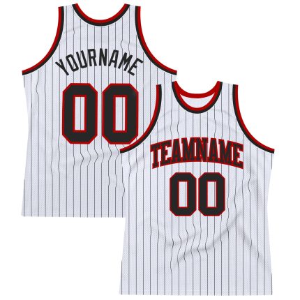 Custom Name Number Personalized Black-Red Basketball Jersey White Black Pinstripe Authentic Team Design Personalized White