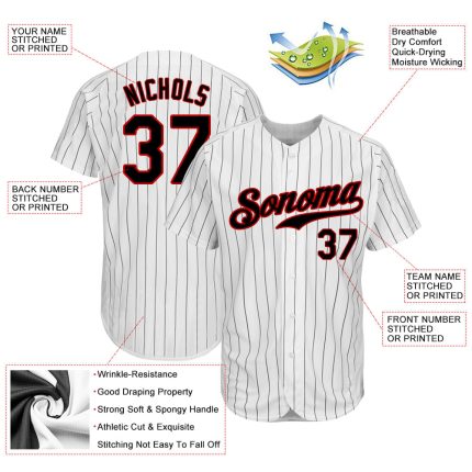 Custom Name Number Personalized Authentic Softball Jersey - Black Red White Black Pinstripe Team Apparel Personalized White