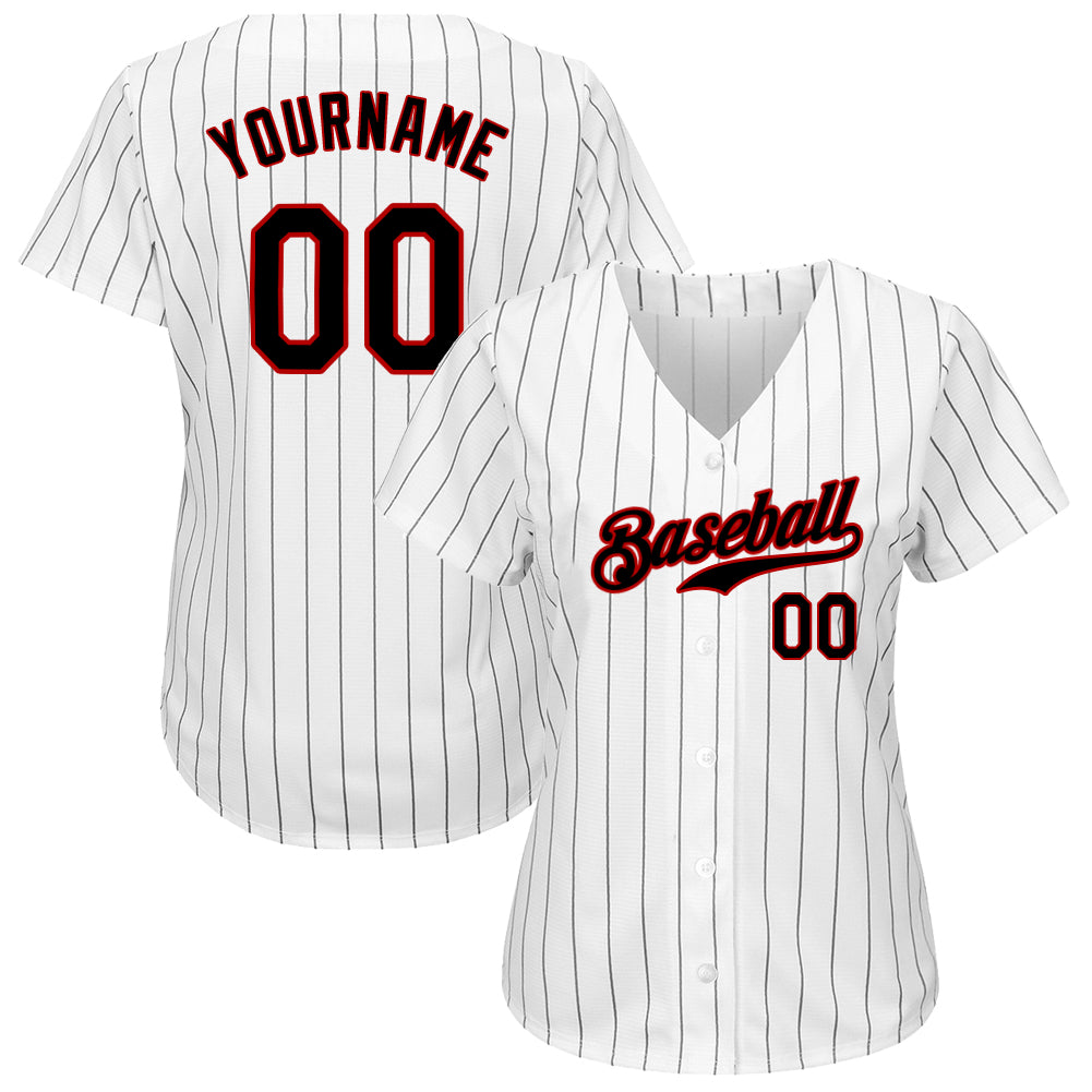 Custom Name Number Personalized Authentic Softball Jersey - Black Red White Black Pinstripe Team Apparel Personalized White