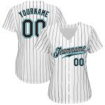 Custom Name Number Authentic Baseball Jersey - Personalized Black-Teal Pinstripe in White and Black Personalized White Black