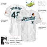 Custom Name Number Authentic Baseball Jersey - Personalized Black-Teal Pinstripe in White and Black Personalized White Black