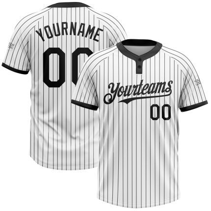 Custom Name Number Unisex Softball Jersey Personalized Black White Pinstripe Two-Button Design Personalized White Black Pinstripe
