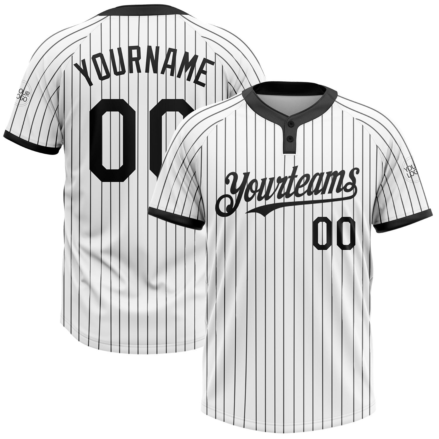 Custom Name Number Unisex Softball Jersey Personalized Black White Pinstripe Two-Button Design Personalized White Black Pinstripe