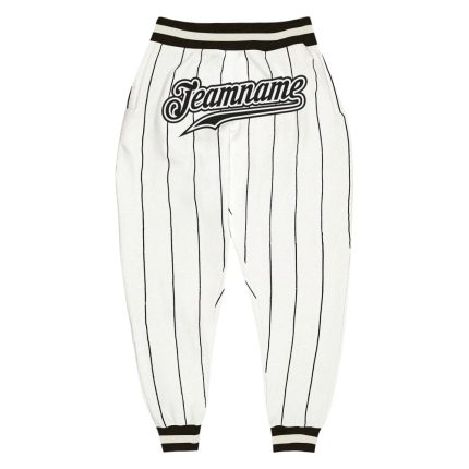 Custom Team Sports Pants with Personalized Name and Number, Black-White Pinstripe Design Personalized White Black Pinstripe