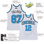 Personalized Blue Gray Pinstripe Basketball Jersey - Authentic White Black Personalized White Black Pinstripe Blue-Gray Authentic