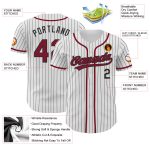Custom Name and Number Personalized Authentic Baseball Jersey - White Black Pinstripe Crimson Team Jersey Personalized White