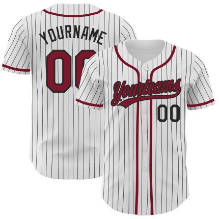 Custom Name and Number Personalized Authentic Baseball Jersey - White Black Pinstripe Crimson Team Jersey Personalized White