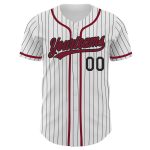 Custom Name and Number Personalized Authentic Baseball Jersey - White Black Pinstripe Crimson Team Jersey Personalized White