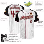 Customizable Crimson and Black Pinstripe Baseball Jersey with Authentic Raglan Sleeves - Personalized Name and Number Personalized