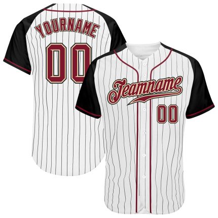 Customizable Crimson and Black Pinstripe Baseball Jersey with Authentic Raglan Sleeves - Personalized Name and Number Personalized