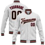 Custom Name Number Pinstripe Bomber Jacket Varsity Letterman Cream Black Crimson City Full-Snap Personalized White Black