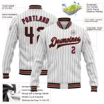 Custom Name Number Pinstripe Bomber Jacket Varsity Letterman Cream Black Crimson City Full-Snap Personalized White Black