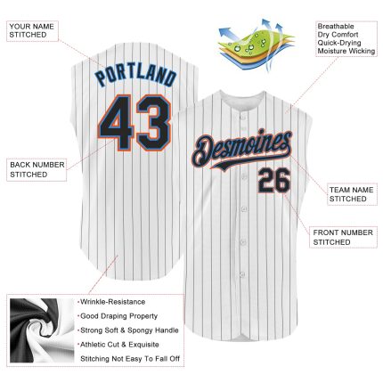Customizable Electric Blue-Orange Pinstripe Baseball Jersey with Team Name and Number - Personalized Sleeveless Sports Apparel
