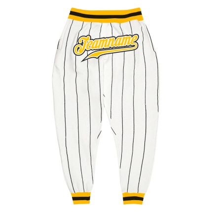 Custom Team Name Number Sports Pants - Personalized Black White Pinstripe Gold-Black Personalized White Black Pinstripe Gold-Black