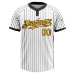 Custom Name and Number Softball Jersey for Teams, Unisex Two-Button in White, Black and Gold Pinstripe Design Personalized