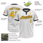 Custom Name and Number Softball Jersey for Teams, Unisex Two-Button in White, Black and Gold Pinstripe Design Personalized