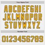 Custom Team Name Number Varsity Letterman Jacket Gold Black Pinstripe Full-Snap White Bomber Personalized White Black Pinstripe
