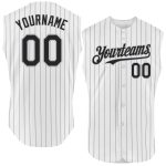 Customizable Authentic Baseball Jersey - Personalized White Black Pinstripe Gray Sleeveless with Name and Number Personalized