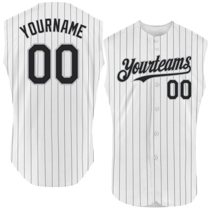 Customizable Authentic Baseball Jersey - Personalized White Black Pinstripe Gray Sleeveless with Name and Number Personalized