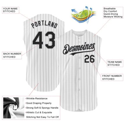 Customizable Authentic Baseball Jersey - Personalized White Black Pinstripe Gray Sleeveless with Name and Number Personalized
