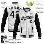 Custom Two Tone Varsity Letterman Jacket with Personalized Name & Number - Black White Gray Pinstripe Full-Snap Bomber Personalized