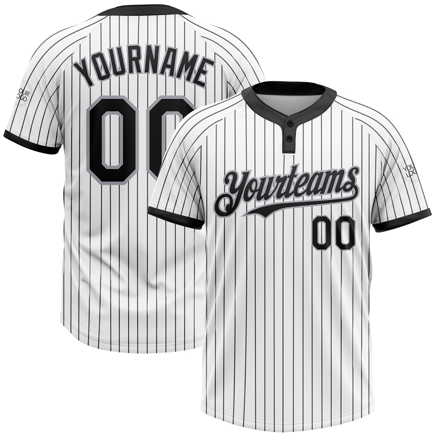 Custom Name Number Unisex Softball Jersey Gray Black White Pinstripe Two-Button Design for Teams Personalized White Black