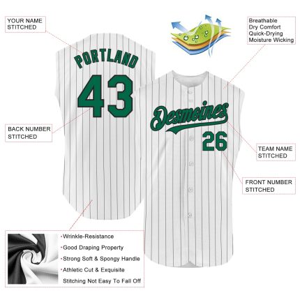 Custom Green Pinstripe Baseball Jersey with Personalized Name & Number - Authentic Sleeveless Design Personalized White Black